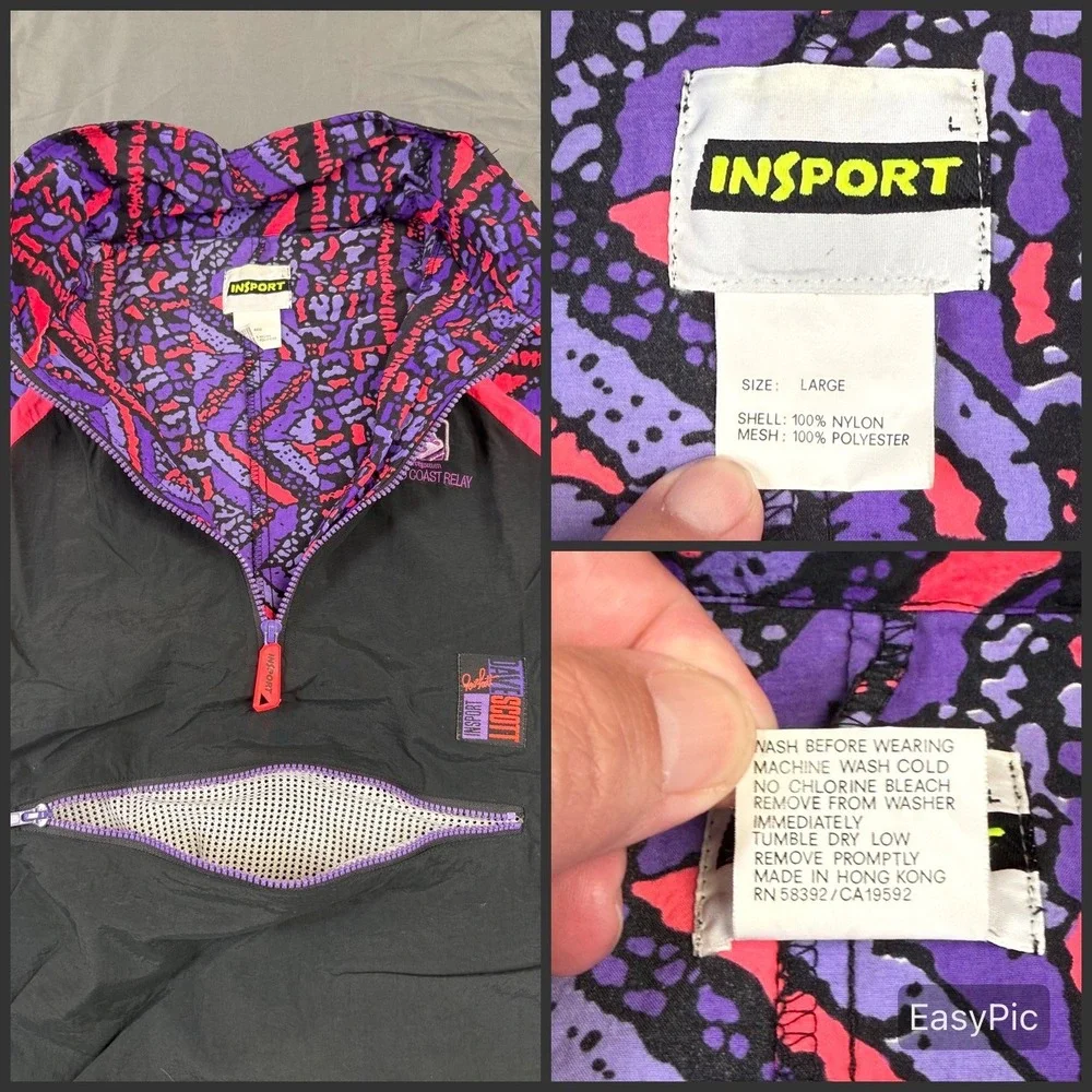 Insport Dave Scott Hood to Coast Relay Windbreaker Mens L Black Pink 90s Vintage